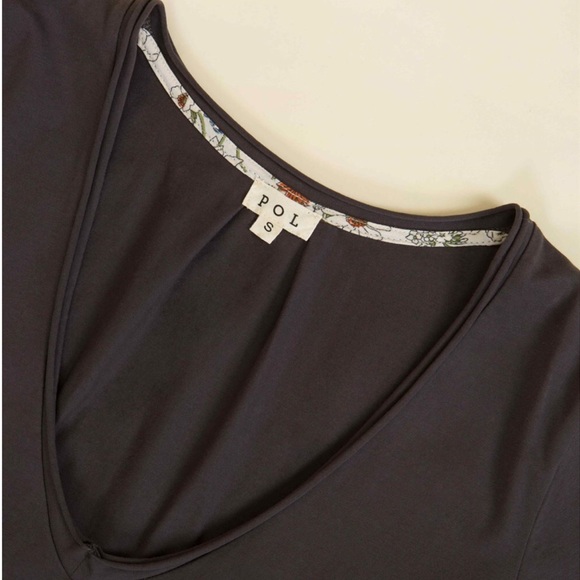 LAST DEEP V Neck cotton T shirt Coal Black - Picture 2 of 6